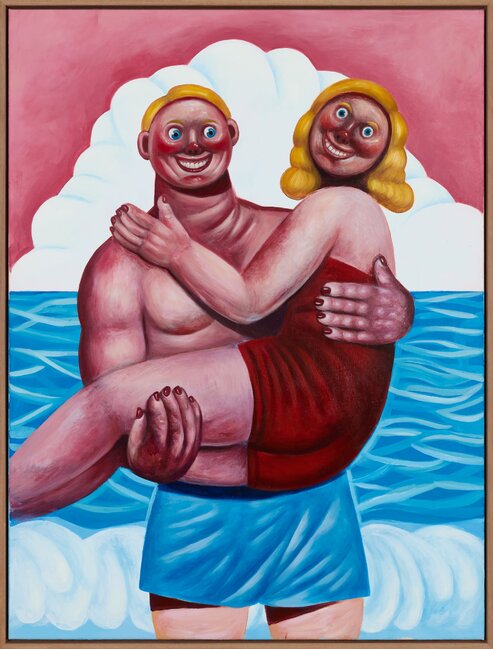 Happy couple at the beach by artist Amalia Angulo