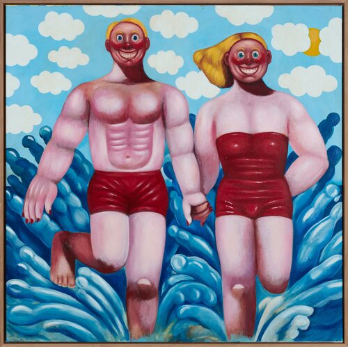 Happy couple in the ocean by artist Amalia Angulo