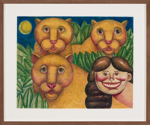 Woman  with mountain lions by artist Amalia Angulo